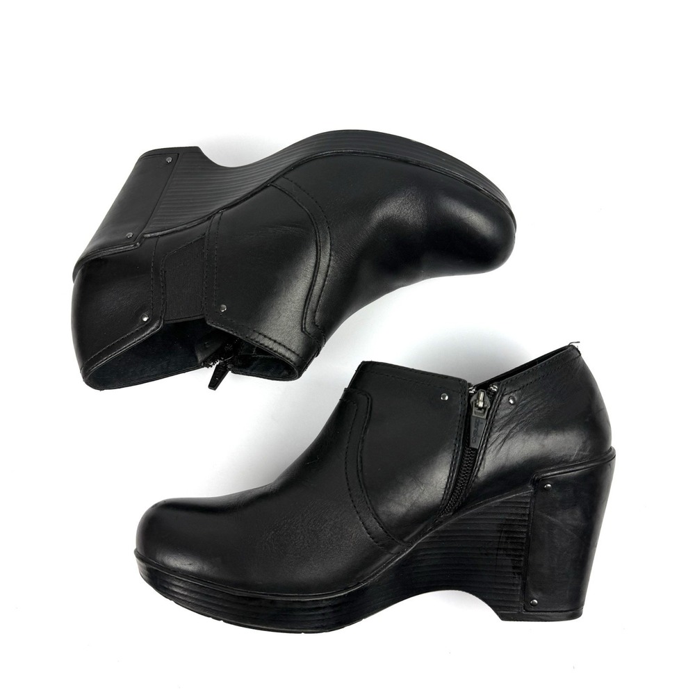 Dansko Florence Bootie 41 Antique Full Grain Wedge Black Leather Zip Up Shoes